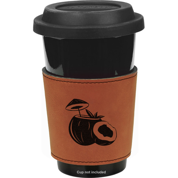 Custom Coconut and Leaves Leatherette Cup Sleeve - Single Sided