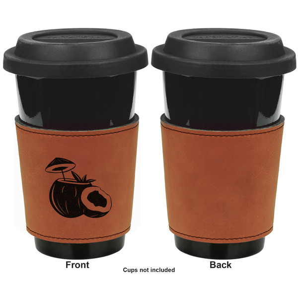 Coconut and Leaves Cognac Leatherette Mug Sleeve - Single Sided Apvl