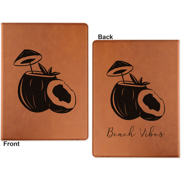 Coconut and Leaves Cognac Leatherette Portfolios with Notepad - Large - Double Sided - Apvl
