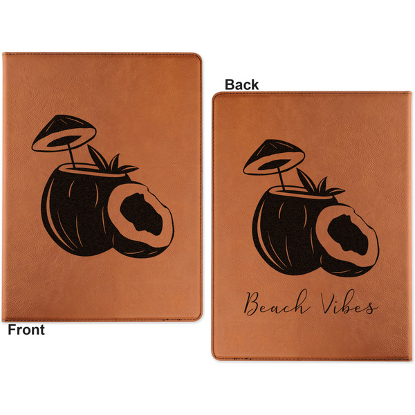 Coconut and Leaves Cognac Leatherette Portfolios with Notepad - Small - Double Sided- Apvl