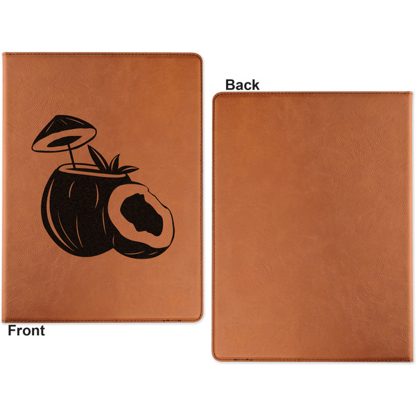 Coconut and Leaves Cognac Leatherette Portfolios with Notepad - Small - Single Sided- Apvl