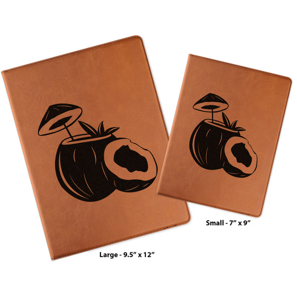 Coconut and Leaves Cognac Leatherette Portfolios with Notepads - Compare Sizes