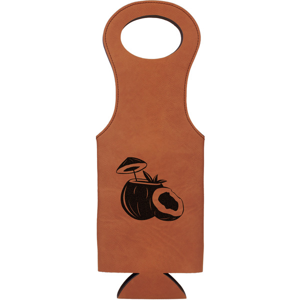 Custom Coconut and Leaves Leatherette Wine Tote - Single Sided