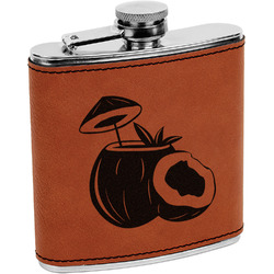 Coconut and Leaves Leatherette Wrapped Stainless Steel Flask (Personalized)