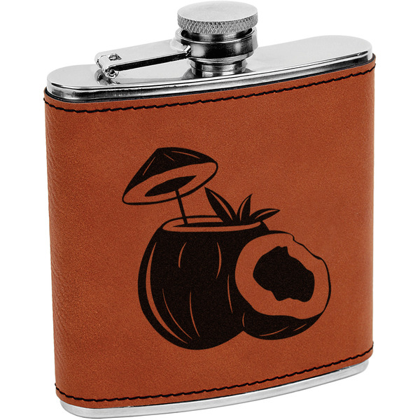 Custom Coconut and Leaves Leatherette Wrapped Stainless Steel Flask