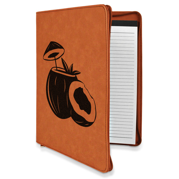 Custom Coconut and Leaves Leatherette Zipper Portfolio with Notepad - Single Sided
