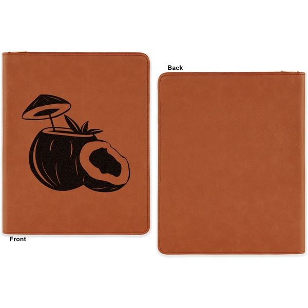 Coconut and Leaves Cognac Leatherette Zipper Portfolios with Notepad - Single Sided - Apvl
