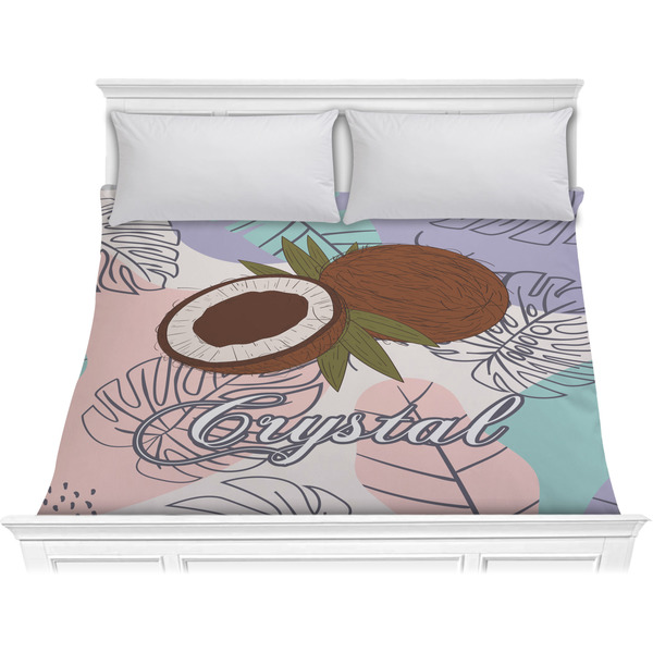 Custom Coconut and Leaves Comforter - King w/ Name or Text