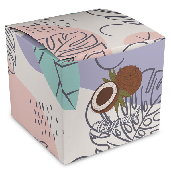 Custom Coconut and Leaves Cube Favor Gift Boxes (Personalized)