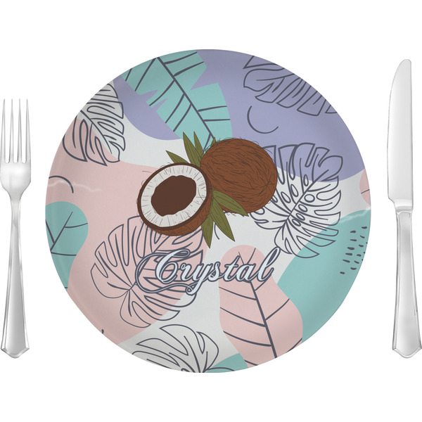 Custom Coconut and Leaves Glass Lunch / Dinner Plate 10" (Personalized)