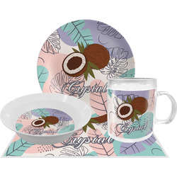 Coconut and Leaves Dinner Set - Single 4 Pc Setting w/ Name or Text