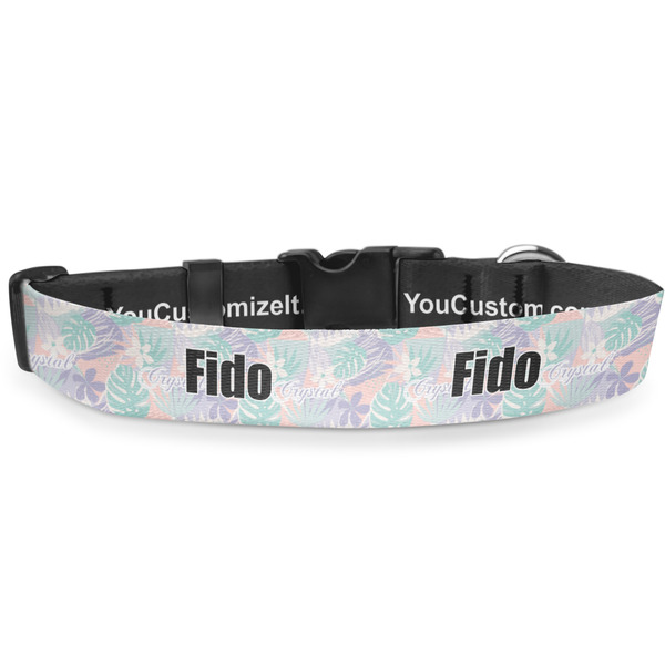 Custom Coconut and Leaves Deluxe Dog Collar - Large (13" to 21") (Personalized)