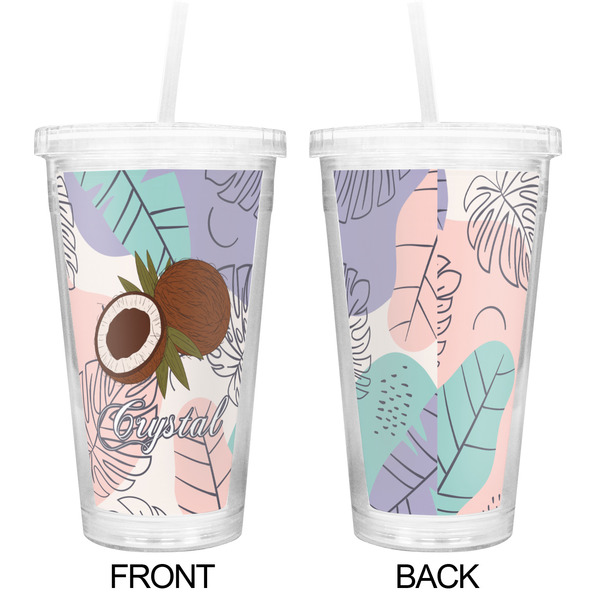 Coconut and Leaves Double Wall Tumbler with Straw - Approval