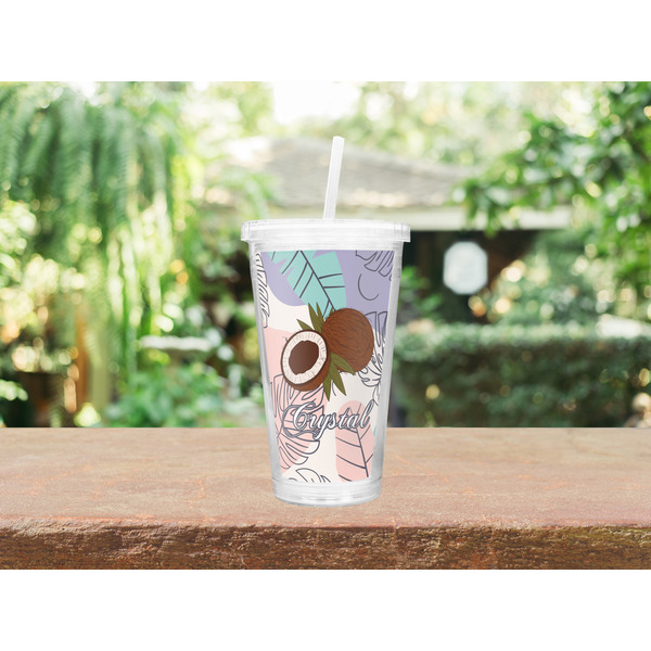 Coconut and Leaves Double Wall Tumbler with Straw Lifestyle