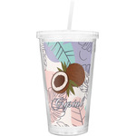 Coconut and Leaves Double Wall Tumbler with Straw (Personalized)