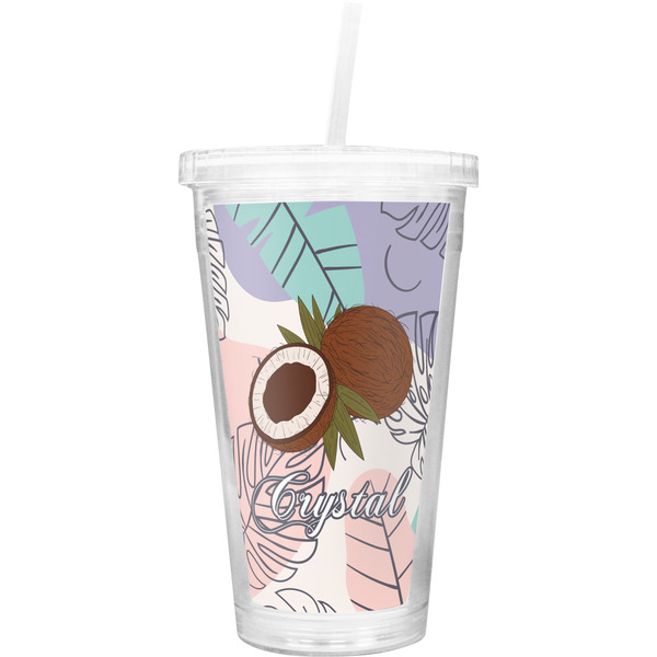 Custom Coconut and Leaves Double Wall Tumbler with Straw (Personalized)