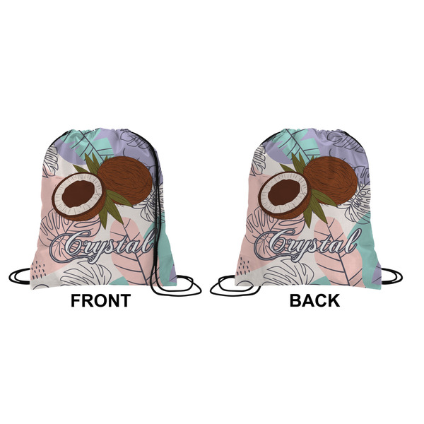 Coconut and Leaves Drawstring Backpack Front & Back Small