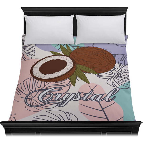 Coconut and Leaves Duvet Cover - Queen - On Bed - No Prop
