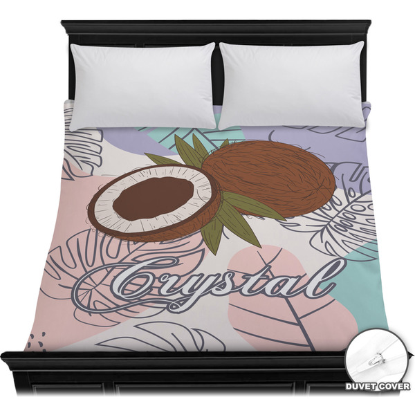 Custom Coconut and Leaves Duvet Cover - Full / Queen w/ Name or Text