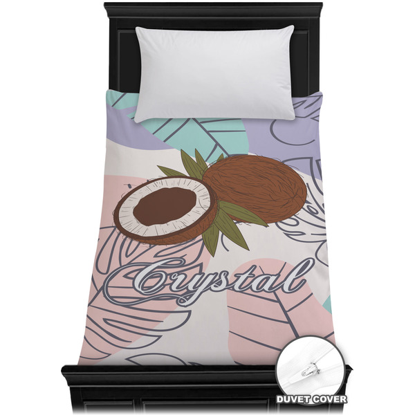 Custom Coconut and Leaves Duvet Cover - Twin w/ Name or Text