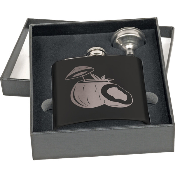 Coconut and Leaves Engraved Black Flask Gift Set