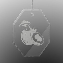 Coconut and Leaves Engraved Glass Ornament - Octagon