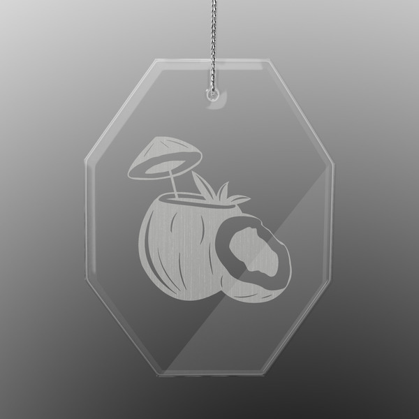 Custom Coconut and Leaves Engraved Glass Ornament - Octagon