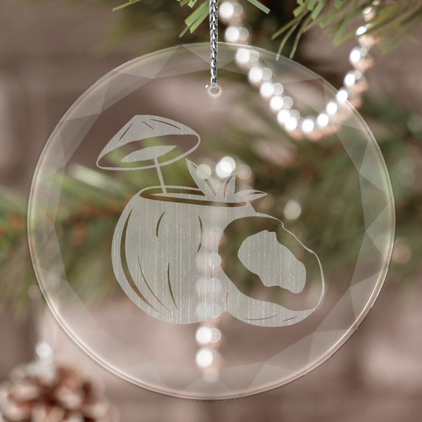Custom Coconut and Leaves Engraved Glass Ornament