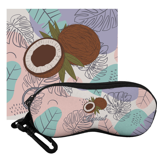 Custom Coconut and Leaves Eyeglass Case & Cloth w/ Name or Text