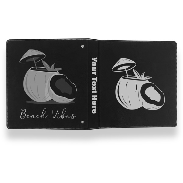 Coconut and Leaves Leather Binder - 1" - Black- Back Spine Front View