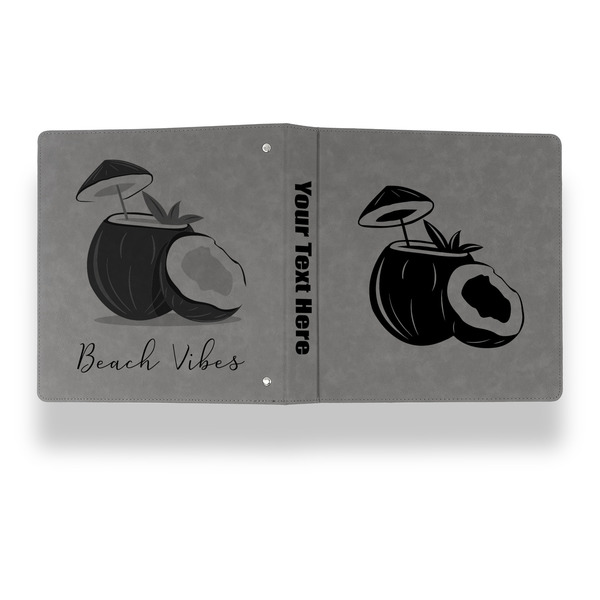 Coconut and Leaves Leather Binder - 1" - Grey - Back Spine Front View