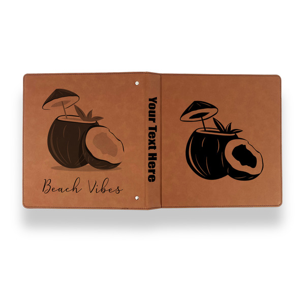 Coconut and Leaves Leather Binder - 1" - Rawhide - Back Spine Front View