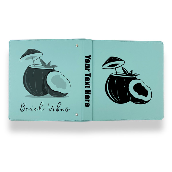 Coconut and Leaves Leather Binder - 1" - Teal - Back Spine Front View