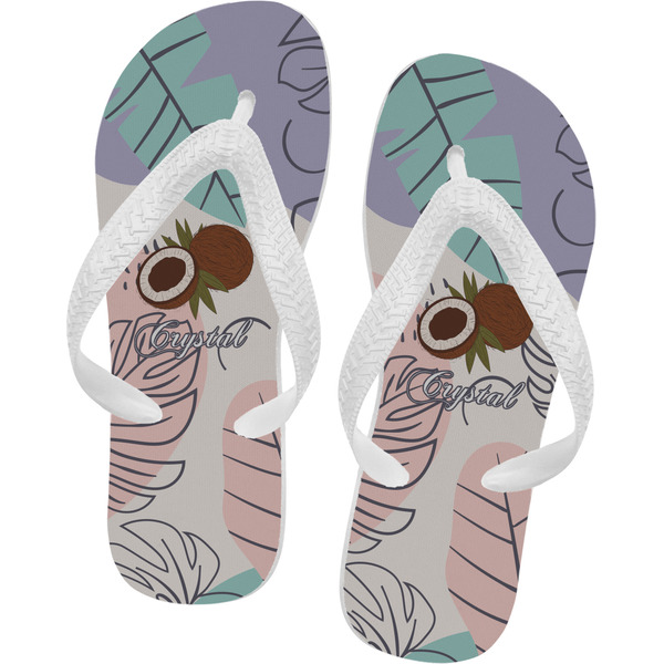 Custom Coconut and Leaves Flip Flops - Small w/ Name or Text