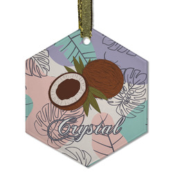 Coconut and Leaves Flat Glass Ornament - Hexagon w/ Name or Text