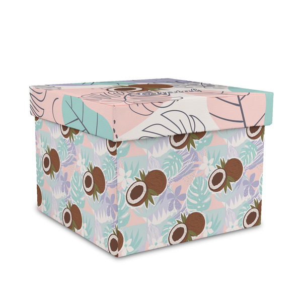 Custom Coconut and Leaves Gift Box with Lid - Canvas Wrapped - Medium (Personalized)