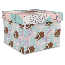 Coconut and Leaves Gift Box with Lid - Canvas Wrapped - XX-Large (Personalized)