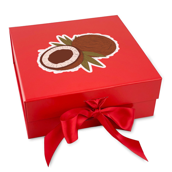 Custom Coconut and Leaves Gift Box with Magnetic Lid - Red