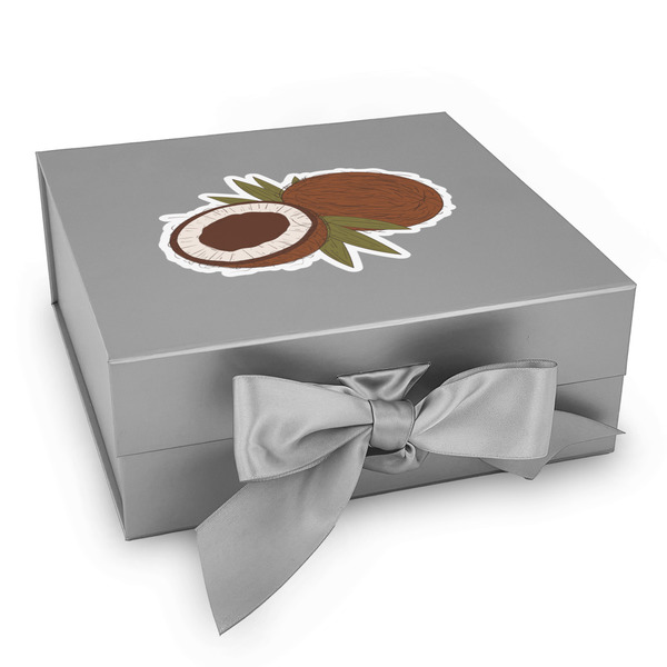 Custom Coconut and Leaves Gift Box with Magnetic Lid - Silver