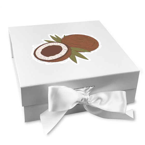 Custom Coconut and Leaves Gift Box with Magnetic Lid - White