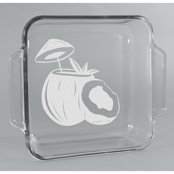 Custom Coconut and Leaves Glass Cake Dish - 8in x 8in