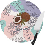 Coconut and Leaves Round Glass Cutting Board (Personalized)