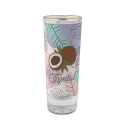 Coconut and Leaves 2 oz Shot Glass -  Glass with Gold Rim - Set of 4 (Personalized)