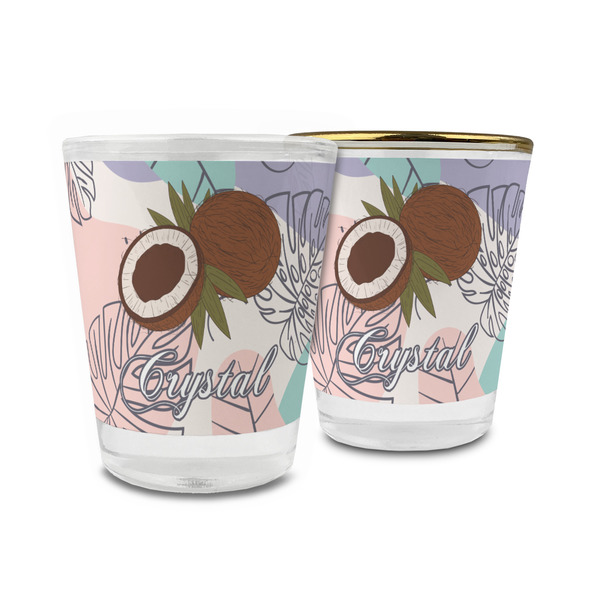 Custom Coconut and Leaves Glass Shot Glass - 1.5 oz (Personalized)