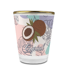 Coconut and Leaves Glass Shot Glass - 1.5 oz - with Gold Rim - Single (Personalized)