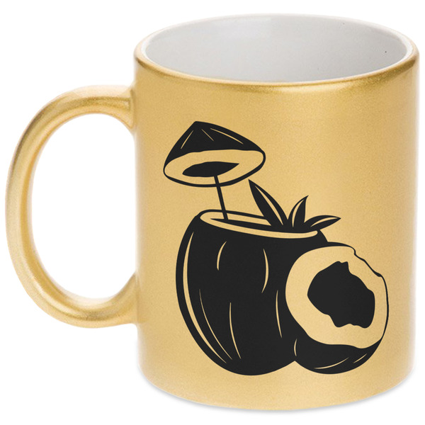 Custom Coconut and Leaves Metallic Gold Mug (Personalized)