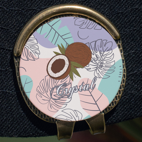 Coconut and Leaves Golf Ball Marker Hat Clip - Gold - Close Up