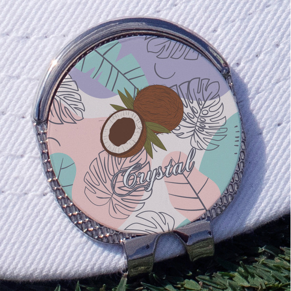 Custom Coconut and Leaves Golf Ball Marker - Hat Clip