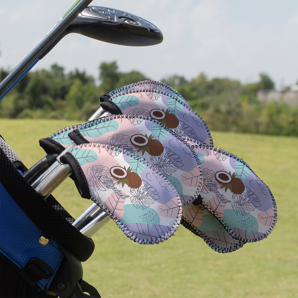 Custom Coconut and Leaves Golf Club Iron Cover - Set of 9 (Personalized)