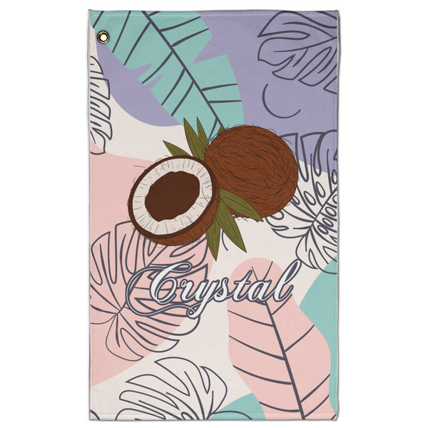 Custom Coconut and Leaves Golf Towel - Poly-Cotton Blend w/ Name or Text